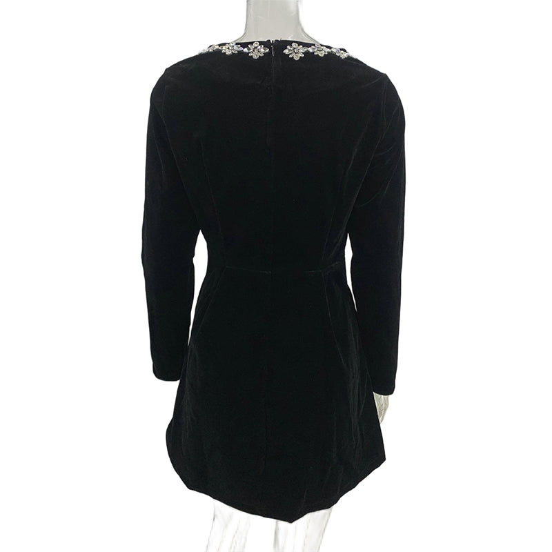 Rhinestone Square Neck Velvet Mini Dress