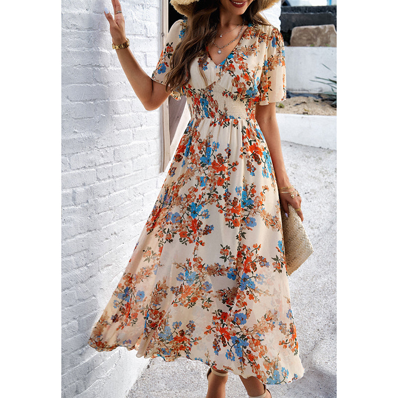 Floral Puff Sleeve Midi Dress