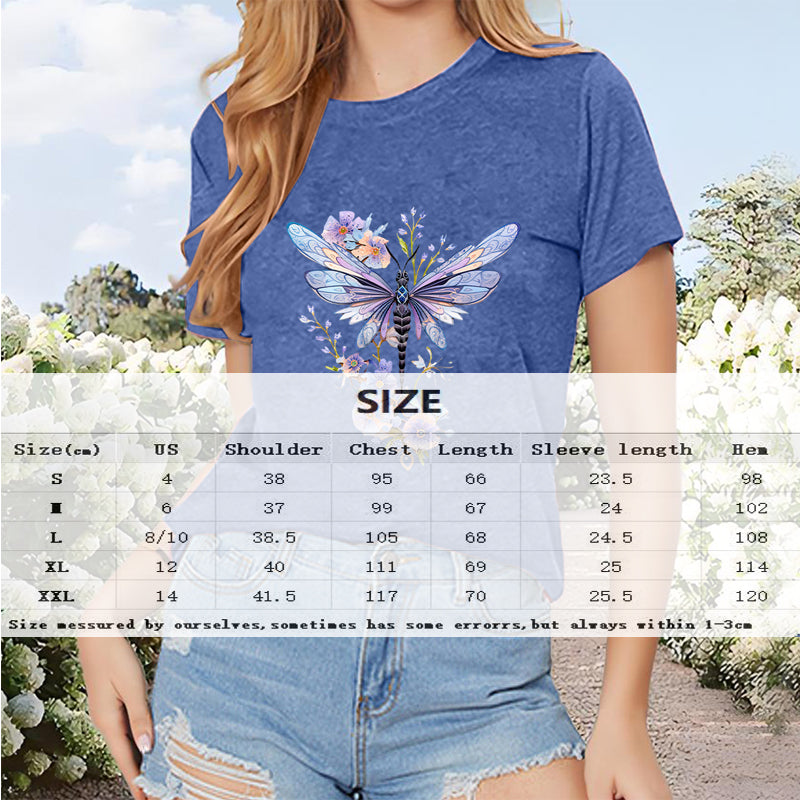 Colorful Butterfly & Floral Print Casual T-Shirt