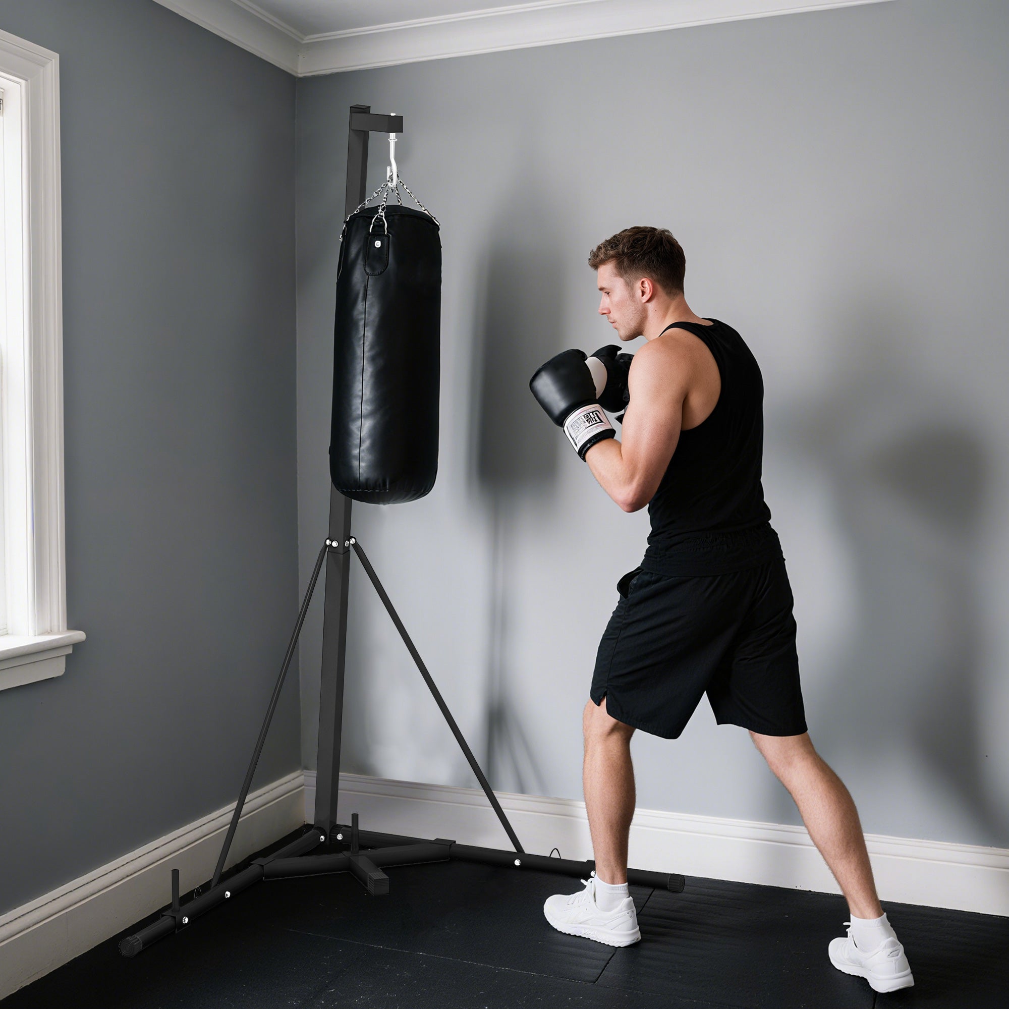 Foldable Punch Bag Stand, Height Adjustable Heavy Bag Stand with Weighted Base, For Home Gym
