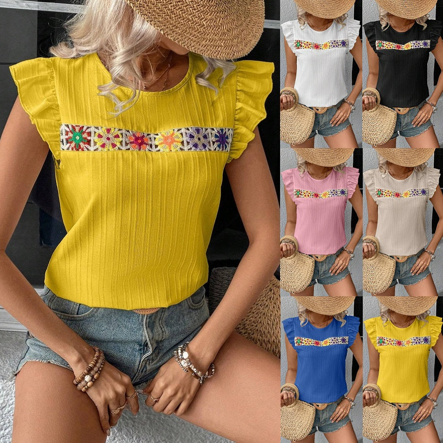Ruffle Floral Crochet Blouse Shirt