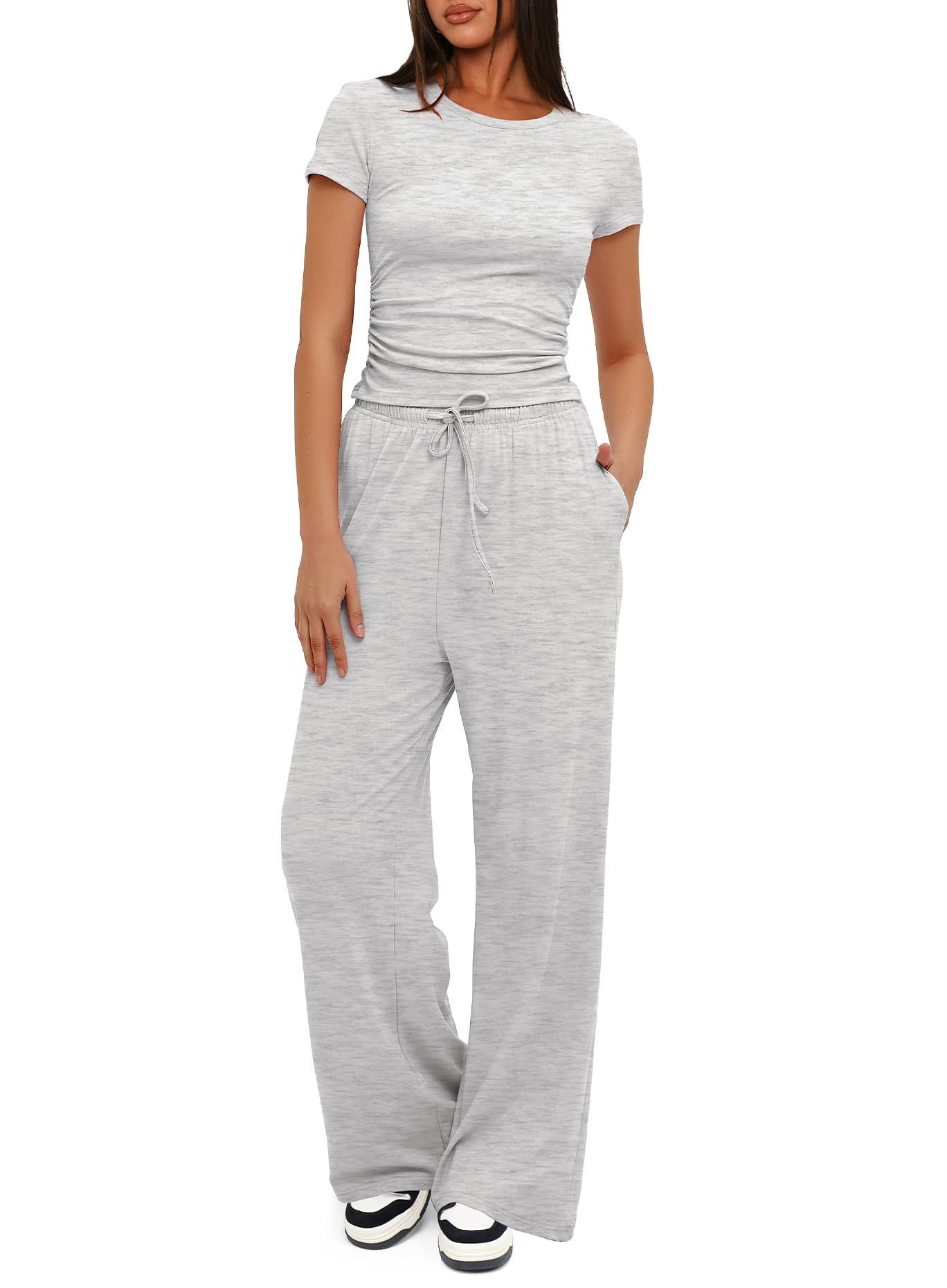 Premium High-Quality 2-Piece Yoga Set: Short Sleeve Top & Wide-Leg Pants