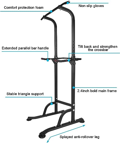 Power Tower Workout Height Adjustable Multi-Functional Dip Station Pull Up Bar, For Home Gym