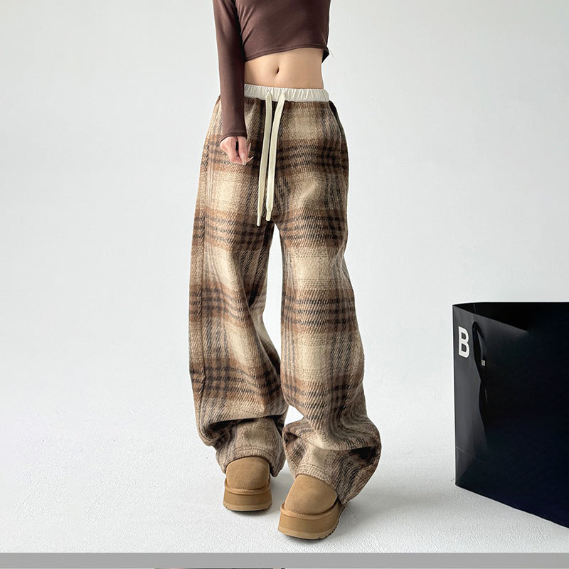 High-Waisted Plaid Wide Leg Pants