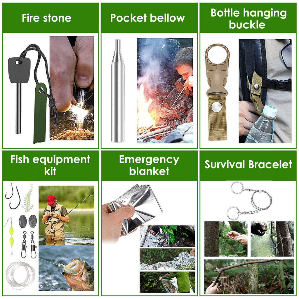 47Pcs Emergency Survival Kit For Hiking Hunting Disaster Camping Adventure