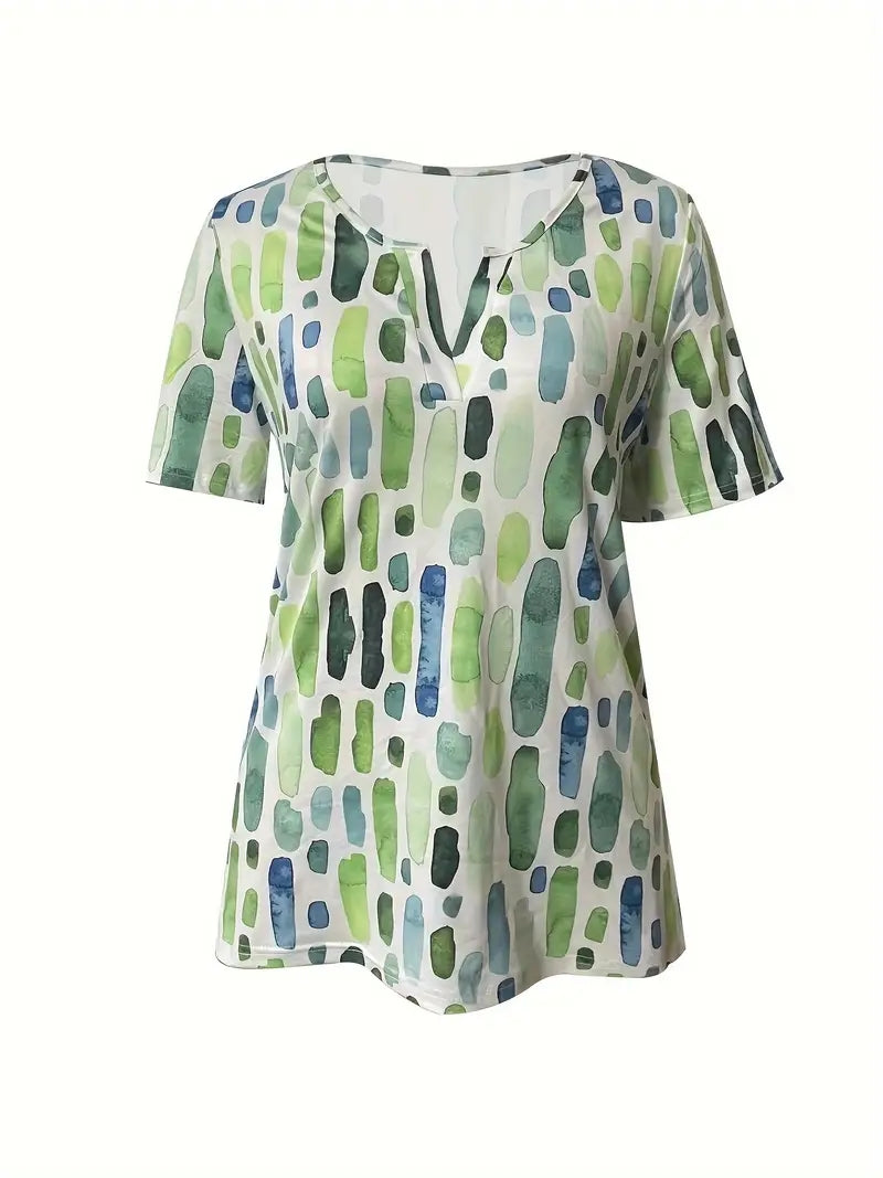 New V-Neck Printed Loose Casual Top