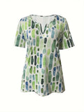 New V-Neck Printed Loose Casual Top