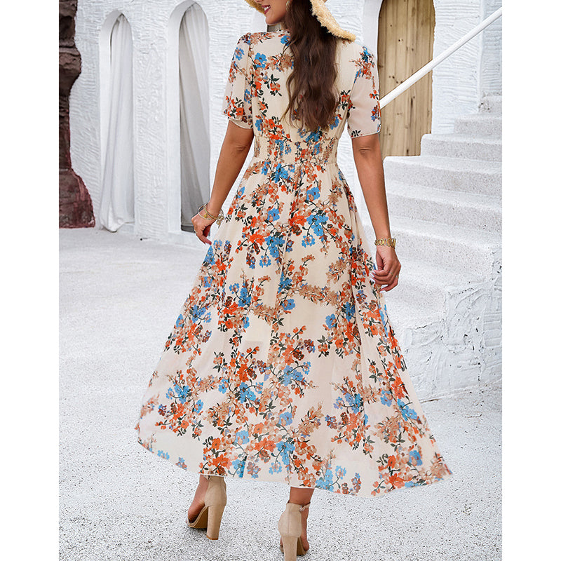 Floral Puff Sleeve Midi Dress