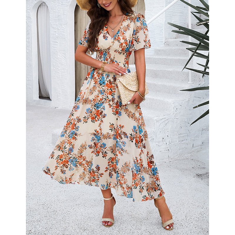 Floral Puff Sleeve Midi Dress