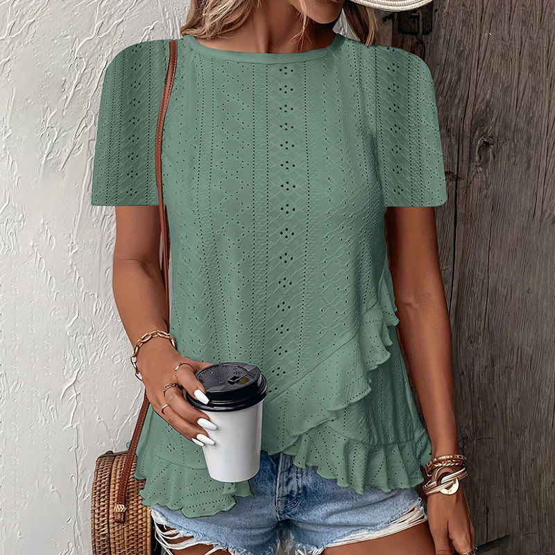 Casual Summer Crew Neck Blouses Top