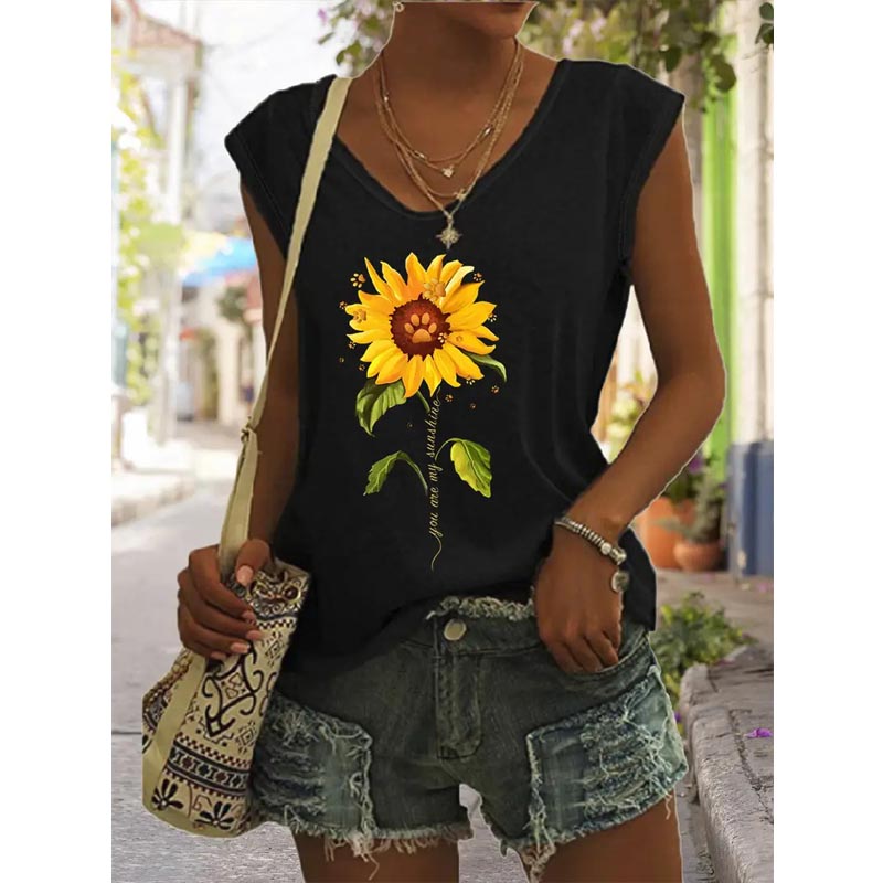 Sunflower Print Casual T-Shirt