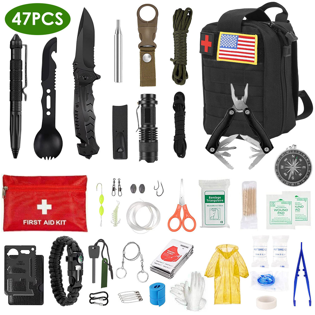 47Pcs Emergency Survival Kit For Hiking Hunting Disaster Camping Adventure