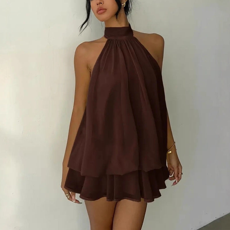 Elegant Halter Mini Dress With Bow Tie