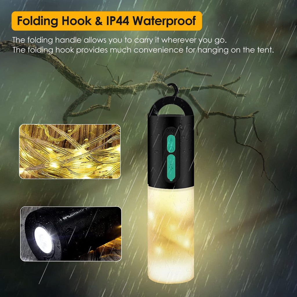 1Pc 4 In 1 Rechargeable Camping String Light IP44 Waterproof Carry Bag For Indoor & Outdoor