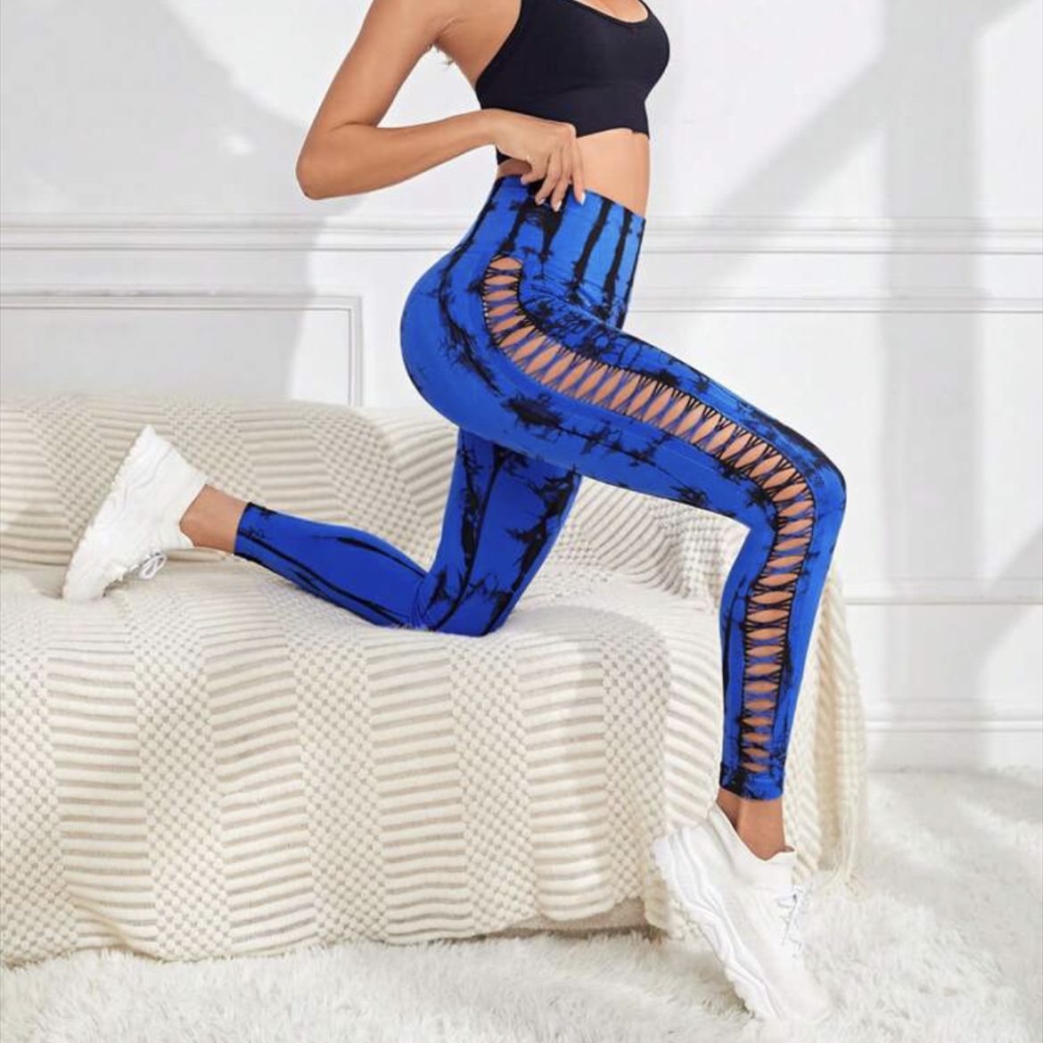 Hollow Tie Dye Printed High Waist Butt Lift Seamless Leggings