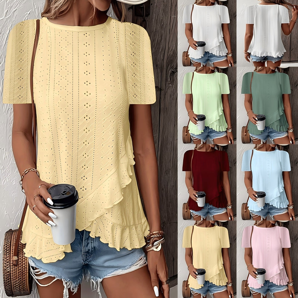 Casual Summer Crew Neck Blouses Top