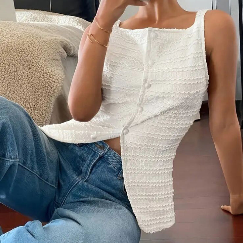 Trendy Square Neck Button Up Vest Top
