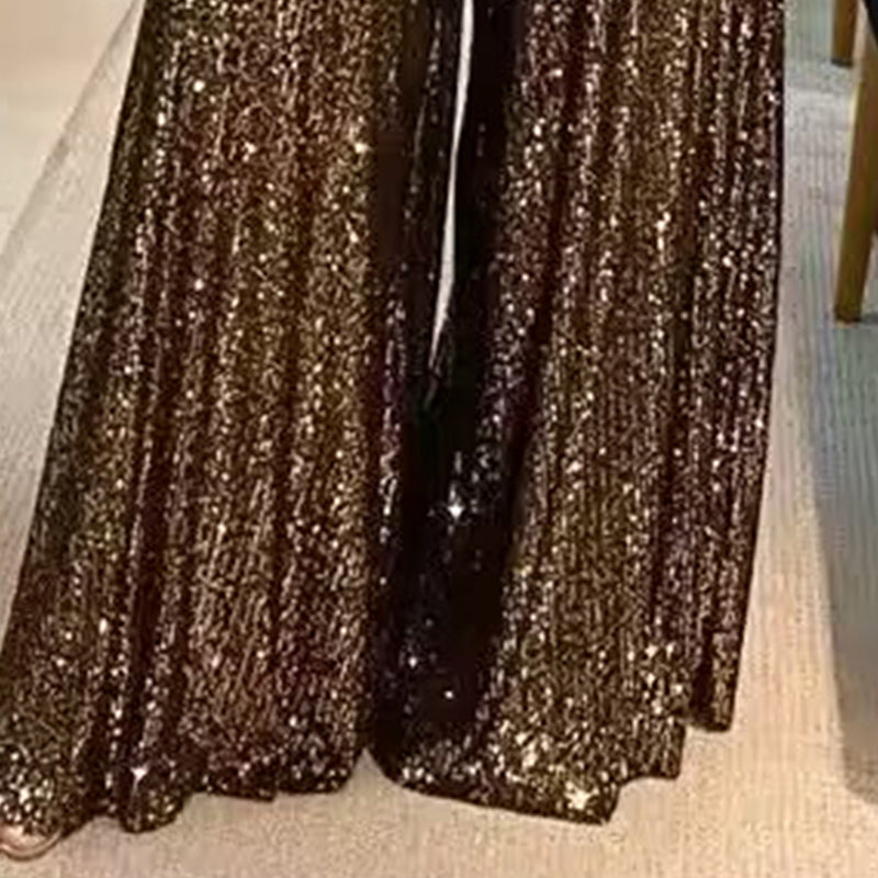 Sequin Palazzo Pants Glitter Casual Loose Wide Leg Long Trouser
