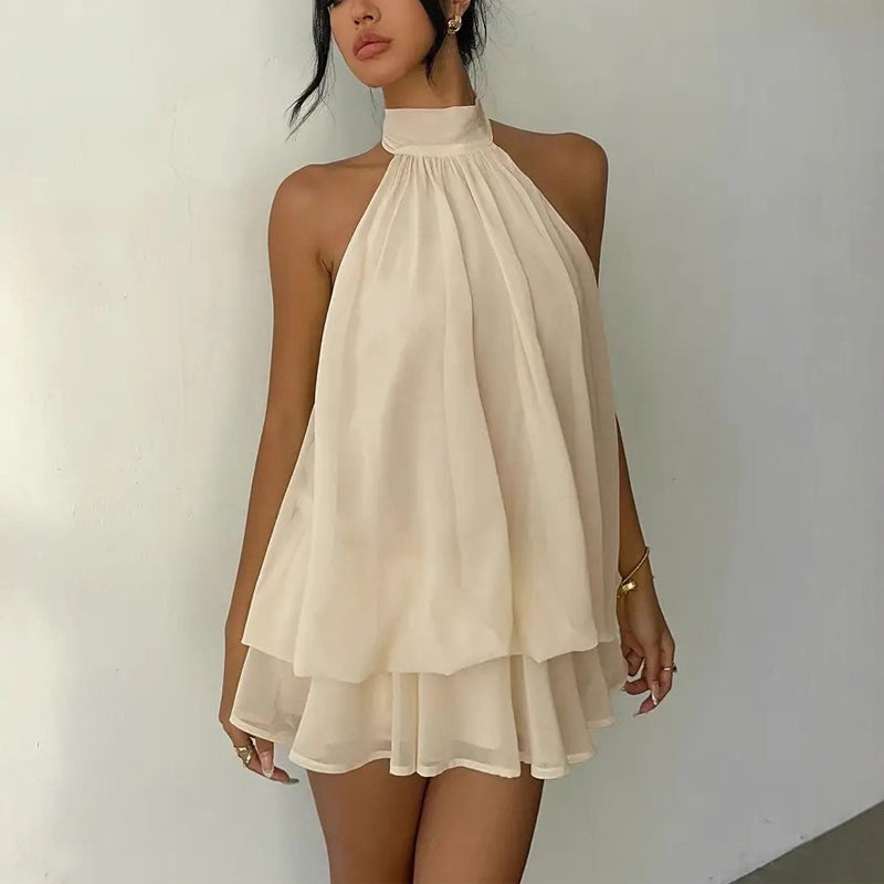 Elegant Halter Mini Dress With Bow Tie