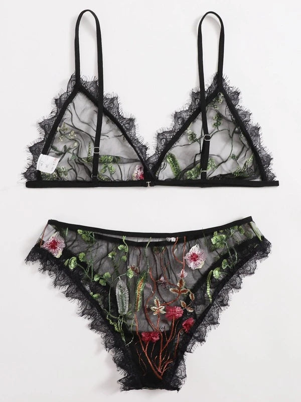 Sexy Lingerie Black Lace Sexy Sheer Mesh Embroidered Sexy Sleepwear