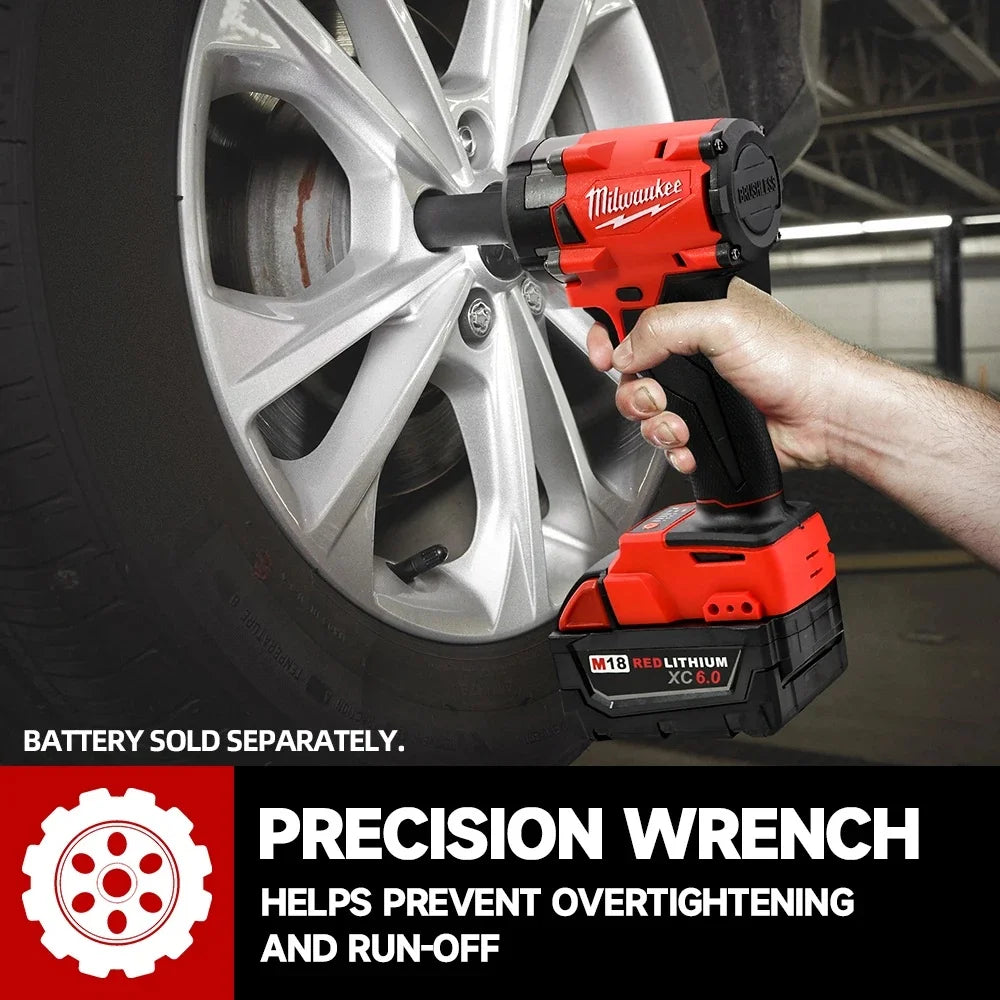 Milwaukee 400N Brushless Cordless 1/2 Electric Wrench Car Truck Repair Screwdriver Impact Drill Rechargable For 18V Battery Tool
