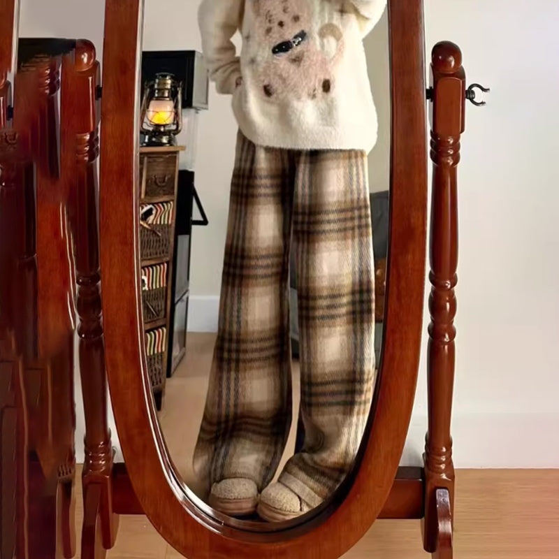 High-Waisted Plaid Wide Leg Pants