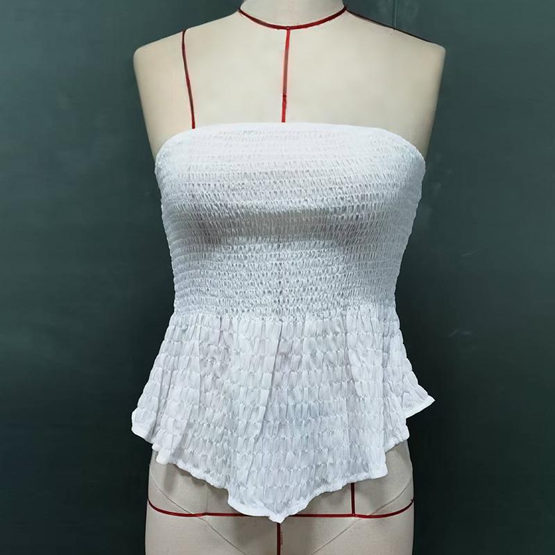 Trendy Tube Top Strapless Ruched Asymmetrical Hem Going Out Outfits Bandeau Shirts
