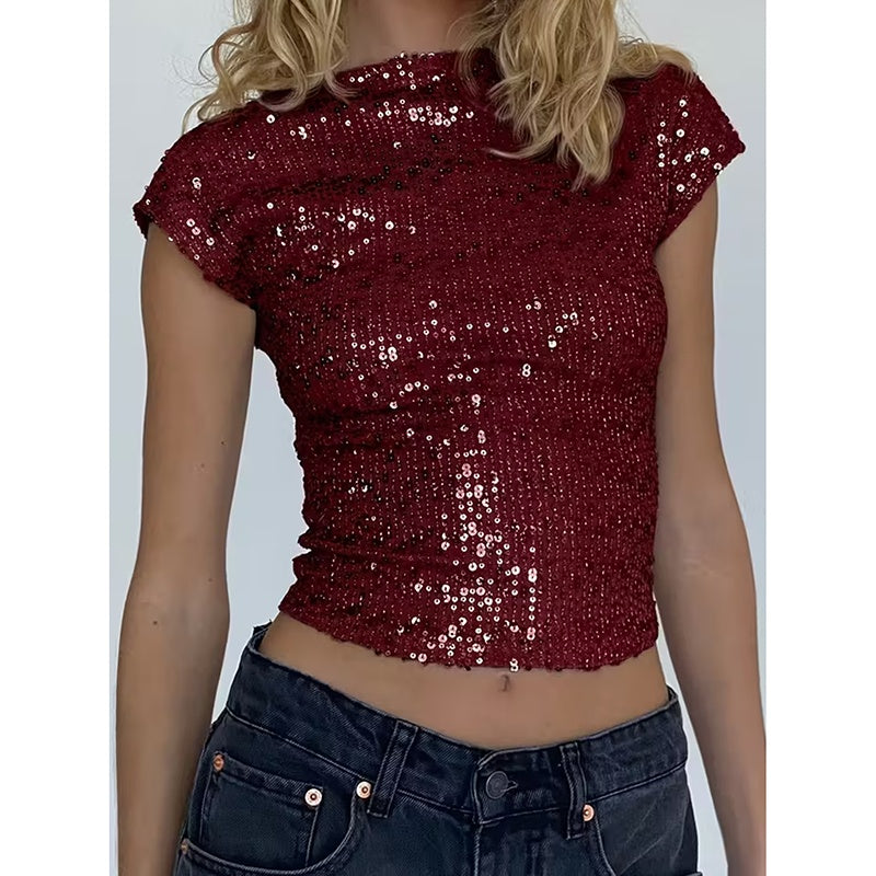 Sexy Backless Sequin Top Glittery Shimmering Party Wear