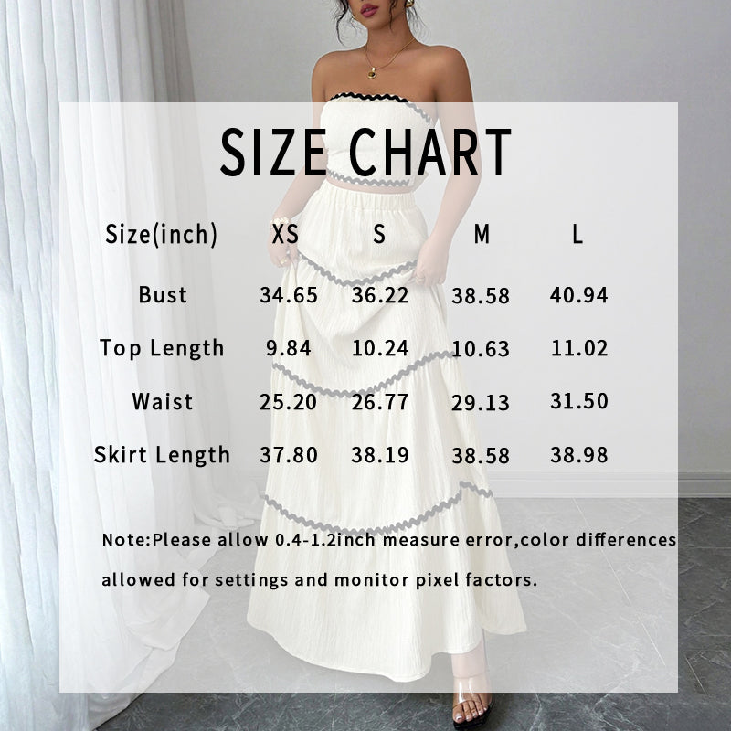 2-Piece Set Strapless Tube Top & Flared Ruffle Skirt