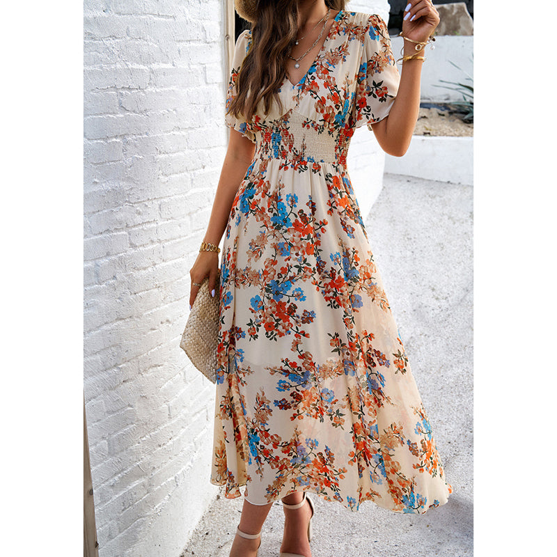 Floral Puff Sleeve Midi Dress