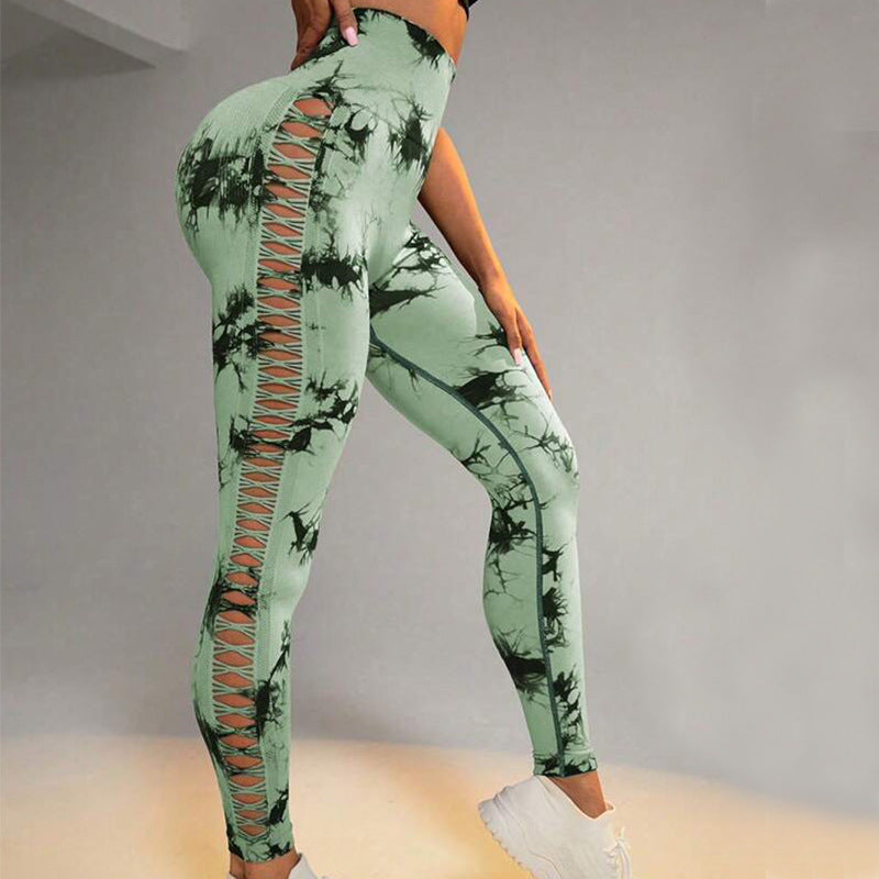 Hollow Tie Dye Printed High Waist Butt Lift Seamless Leggings