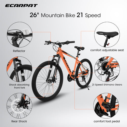 A26322 26-inch Mountain Bike, Shock Absorbing Front Fork With 21-speed Disc Brake