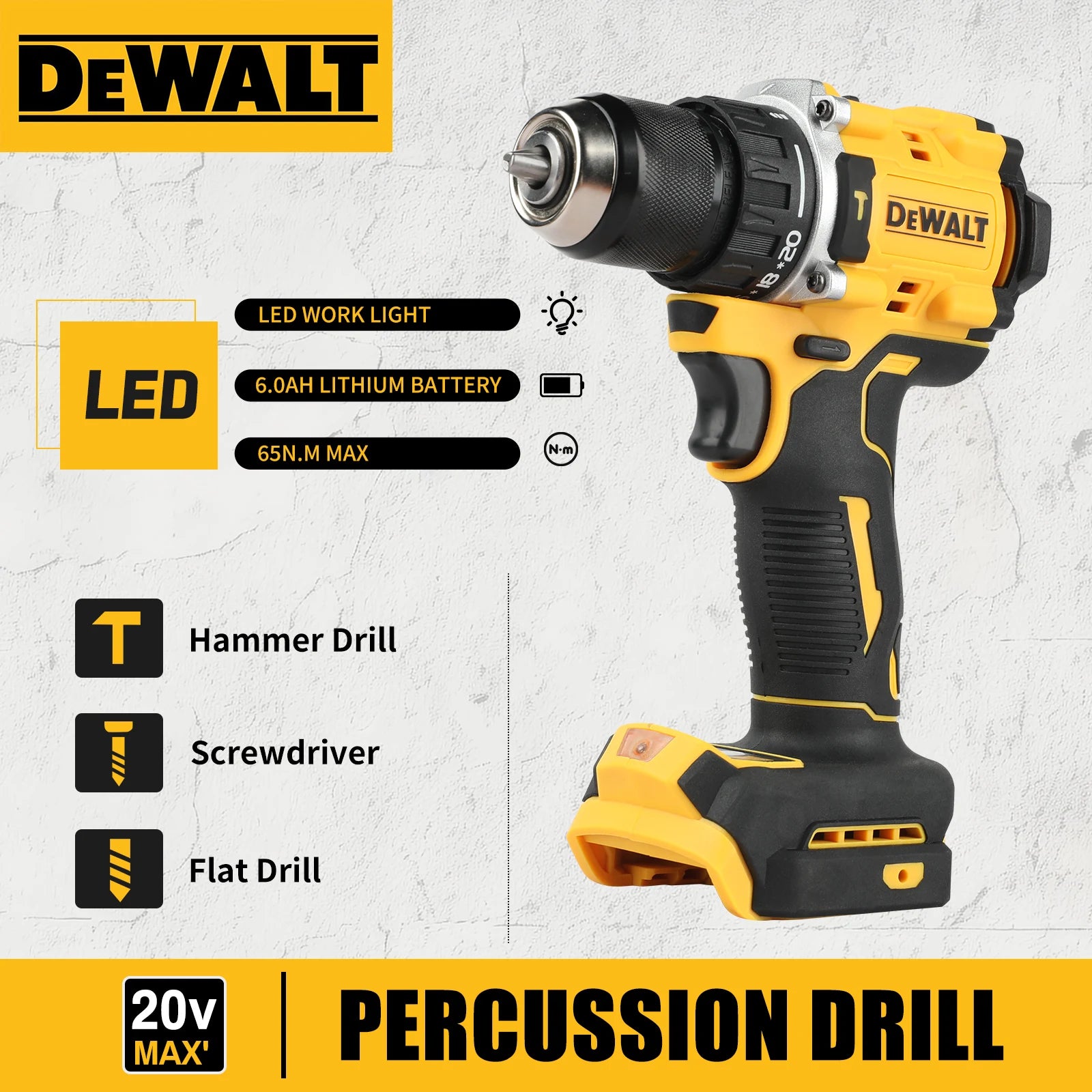 DEWALT DCD805 Brushless Compact 2 - Speed Hammer Drill 15+1 Torque Settings Pivoting LED Bare Machine