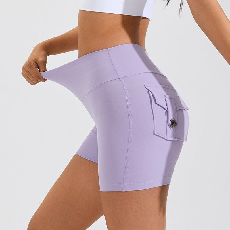 Premium High Waist Hip Lifting Shorts With Pockets Quick Dry