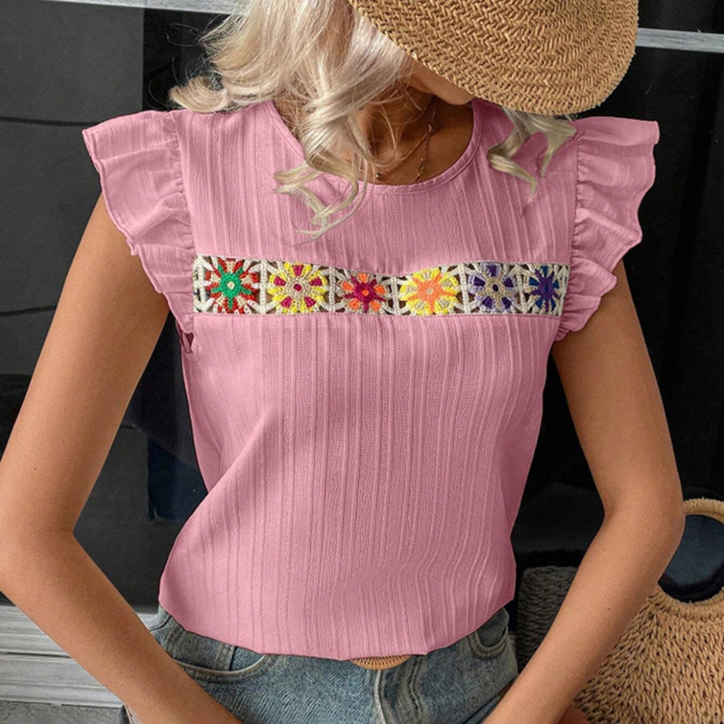 Ruffle Floral Crochet Blouse Shirt