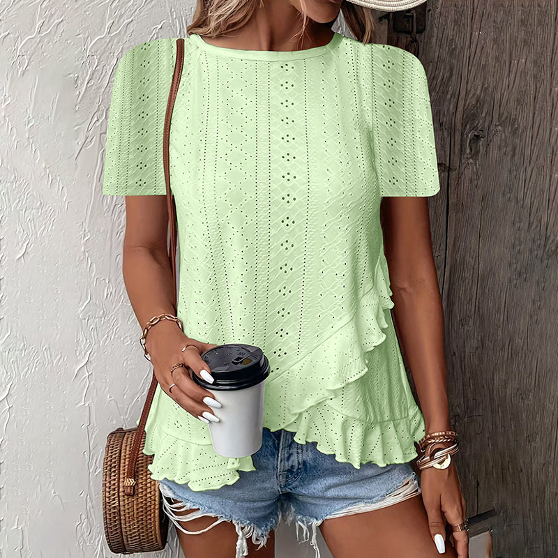 Casual Summer Crew Neck Blouses Top