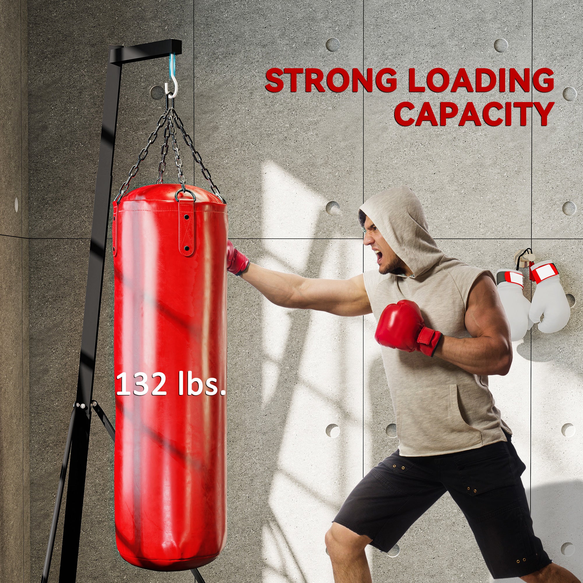 Foldable Punch Bag Stand, Height Adjustable Heavy Bag Stand with Weighted Base, For Home Gym