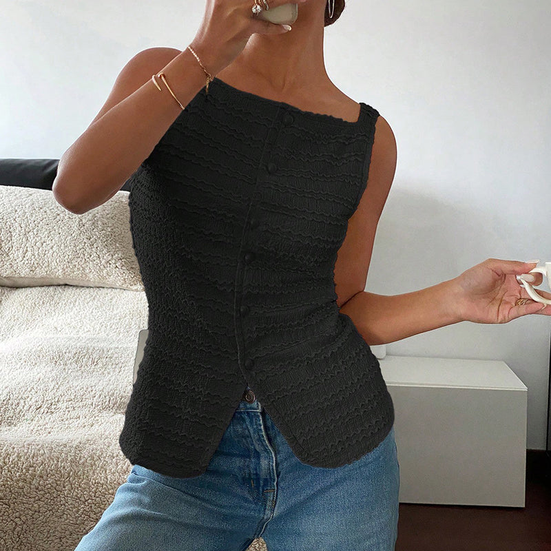 Trendy Square Neck Button Up Vest Top