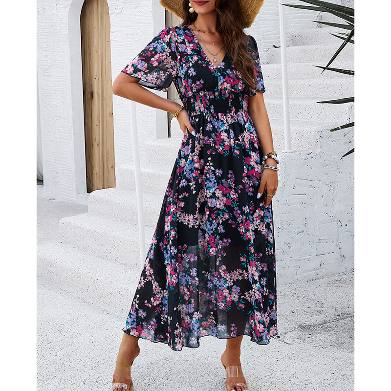 Floral Puff Sleeve Midi Dress