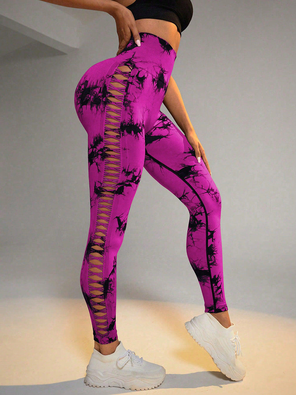 Hollow Tie Dye Printed High Waist Butt Lift Seamless Leggings