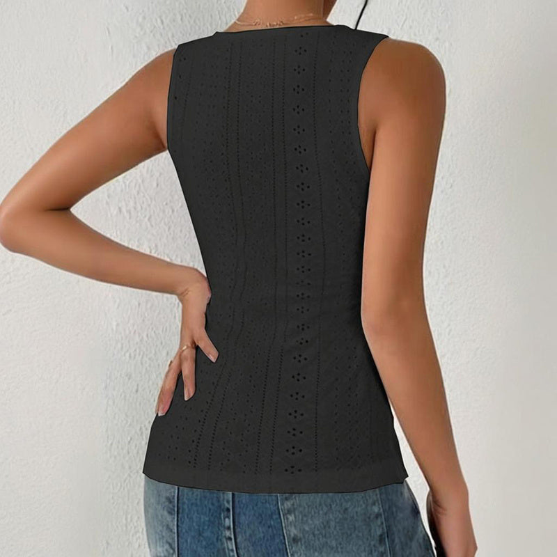 Ruched Tank Top Slim Fit Button Detail