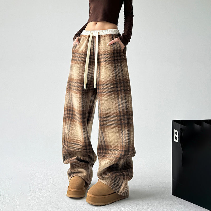 High-Waisted Plaid Wide Leg Pants