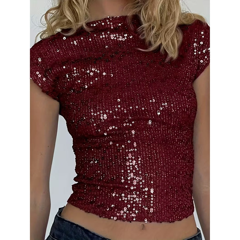 Sexy Backless Sequin Top Glittery Shimmering Party Wear