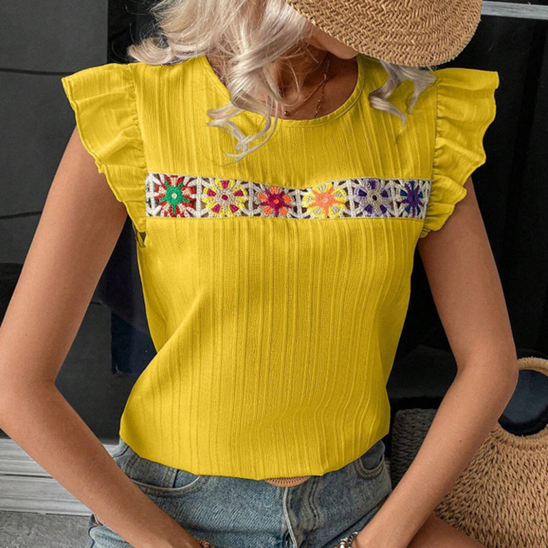 Ruffle Floral Crochet Blouse Shirt