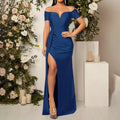 Short Sleeve High Slit Formal Evening Dress
