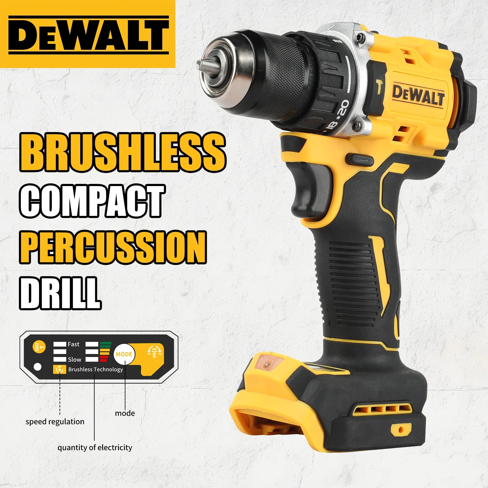 DEWALT DCD805 Brushless Compact 2 - Speed Hammer Drill 15+1 Torque Settings Pivoting LED Bare Machine