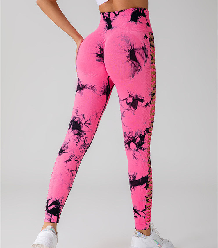 Hollow Tie Dye Printed High Waist Butt Lift Seamless Leggings
