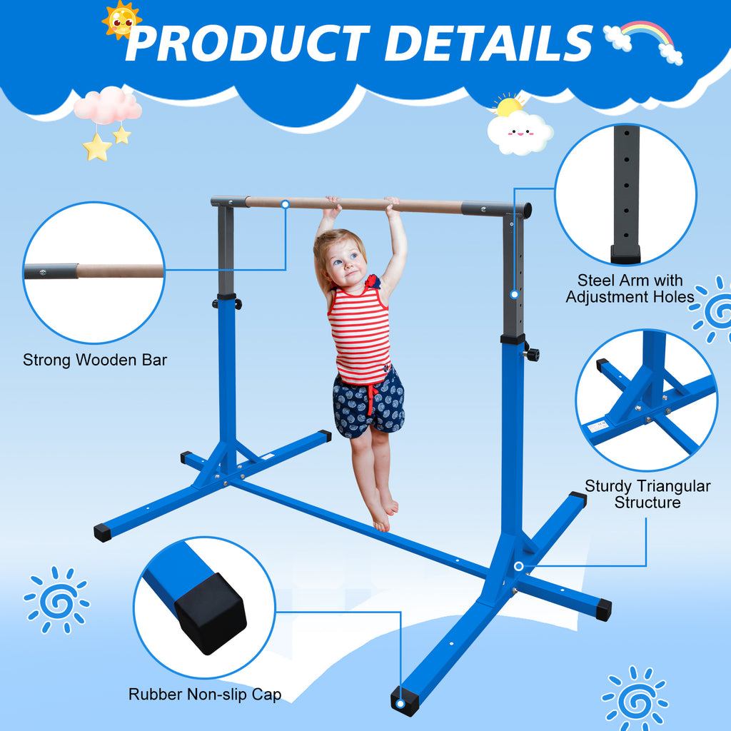 Gymnastics Bar For Kids, Adjustable Height Gym Bar
