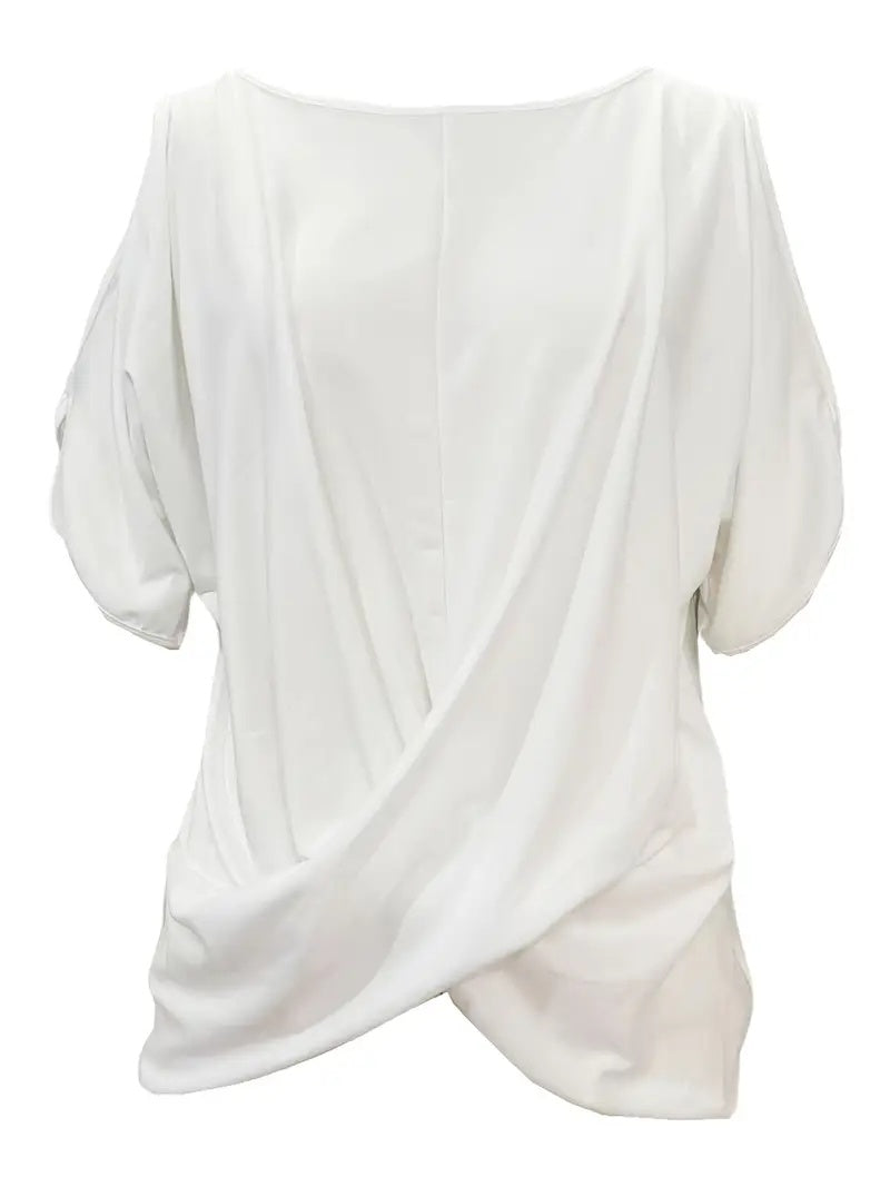 New Summer White Short-sleeved With Irregular Kink On It