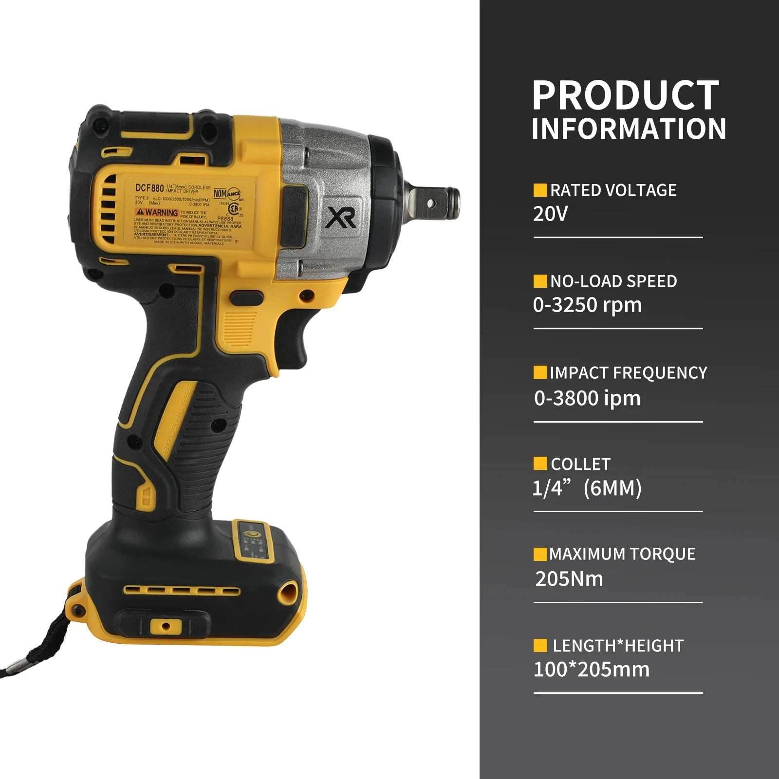 Dewalt DCF880 Brushless Impact Wrench 205Nm High Torque Cordless Electric Wrench Tire Repair Rechargeable 20V battery Power Tool